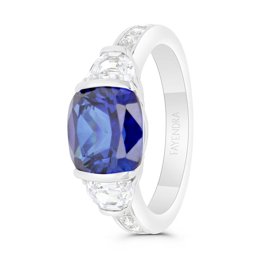 Sterling Silver 925 Ring Rhodium Plated Embedded With Sapphire Corundum And White Zircon