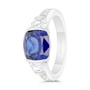 Sterling Silver 925 Ring Rhodium Plated Embedded With Sapphire Corundum And White Zircon