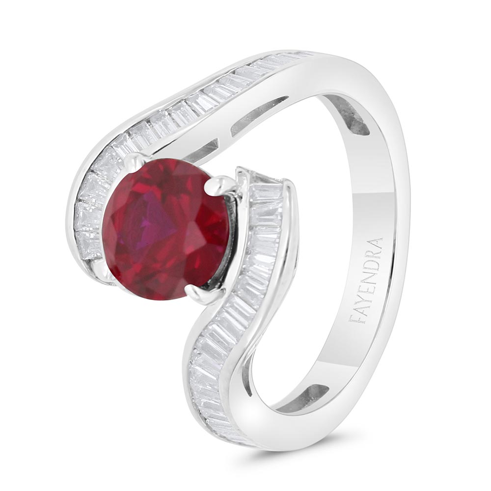 Sterling Silver 925 Ring Rhodium Plated Embedded With Ruby Corundum And White Zircon