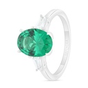 Sterling Silver 925 Ring Rhodium Plated Embedded With Emerald Zircon And White Zircon