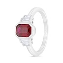 Sterling Silver 925 Ring Rhodium Plated Embedded With Ruby Corundum And White Zircon