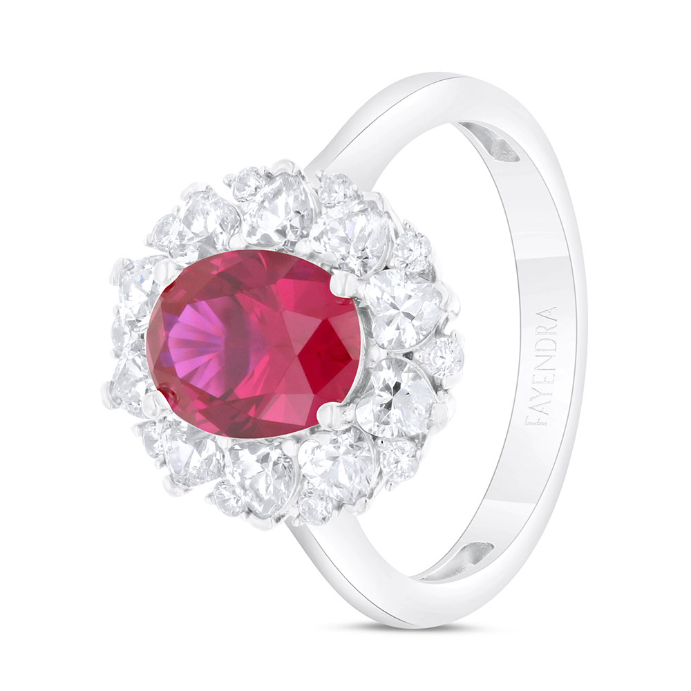 Sterling Silver 925 Ring Rhodium Plated Embedded With Ruby Corundum And White Zircon