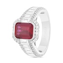 Sterling Silver 925 Ring Rhodium Plated Embedded With Ruby Corundum And White Zircon