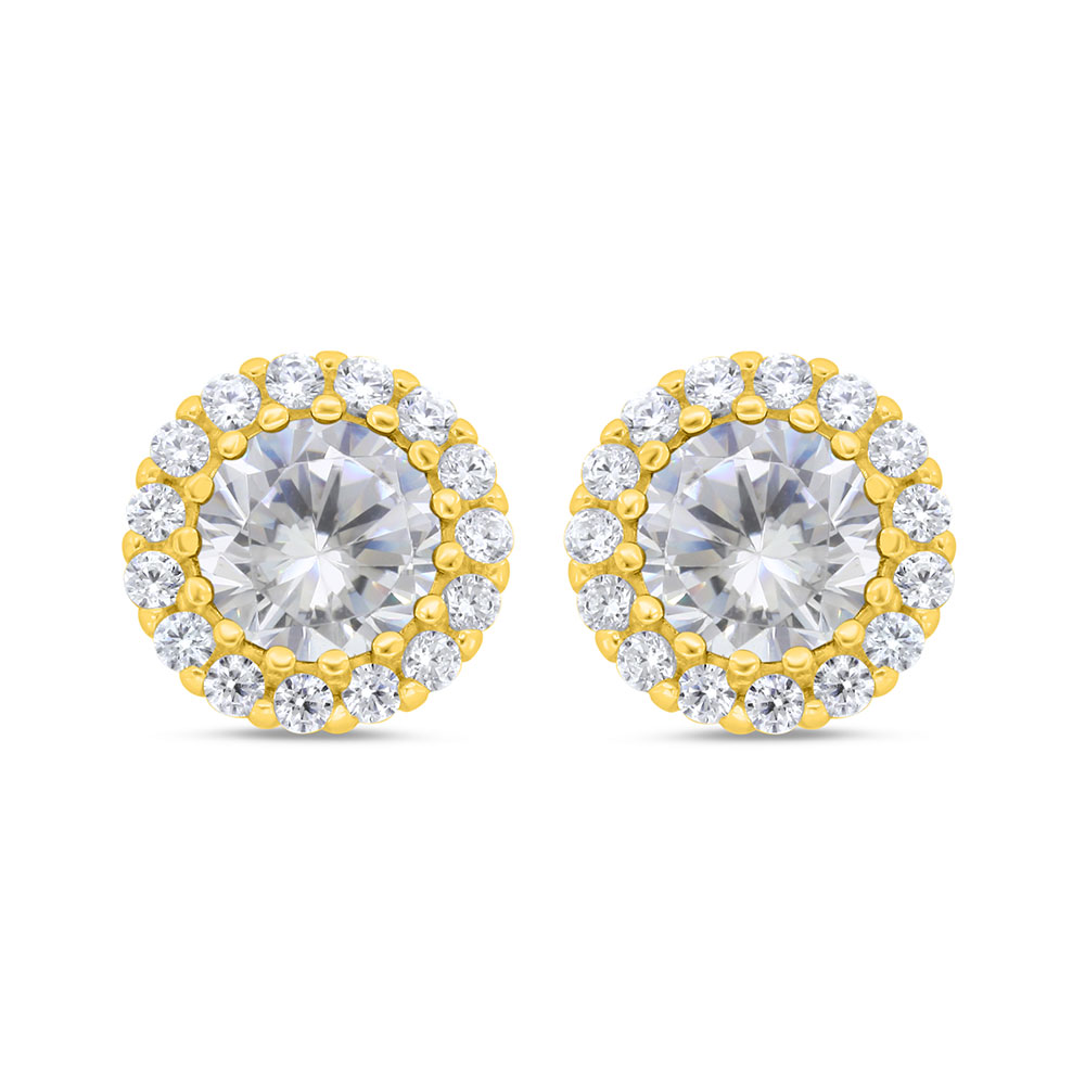 Sterling Silver 925 Earring Gold Plated Embedded With White Zircon 