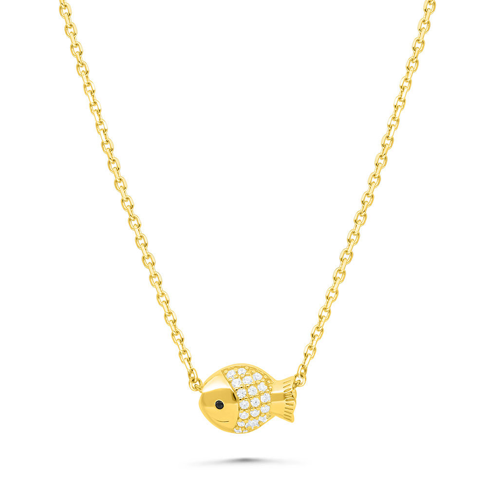 Sterling Silver 925 Necklace Gold Plated Embedded With White Zircon