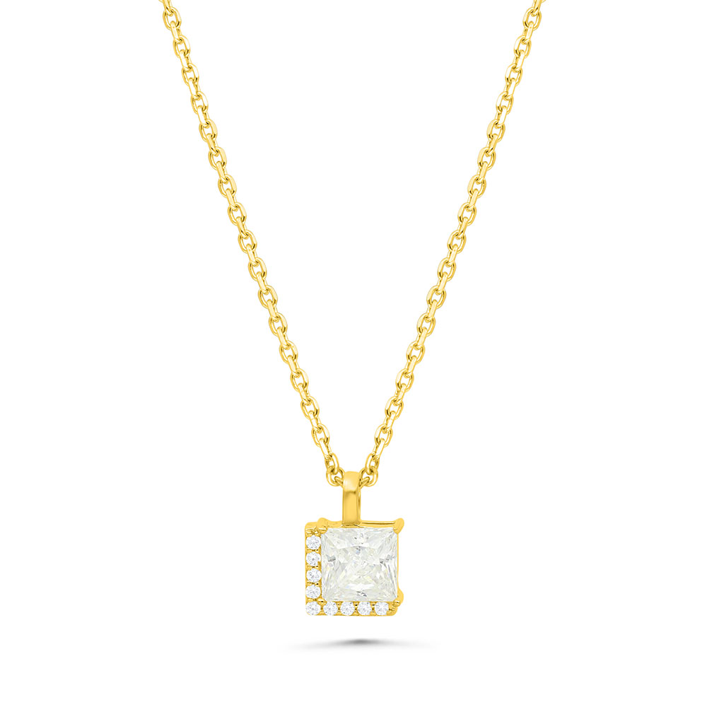 Sterling Silver 925 Necklace Gold Plated Embedded With White Zircon