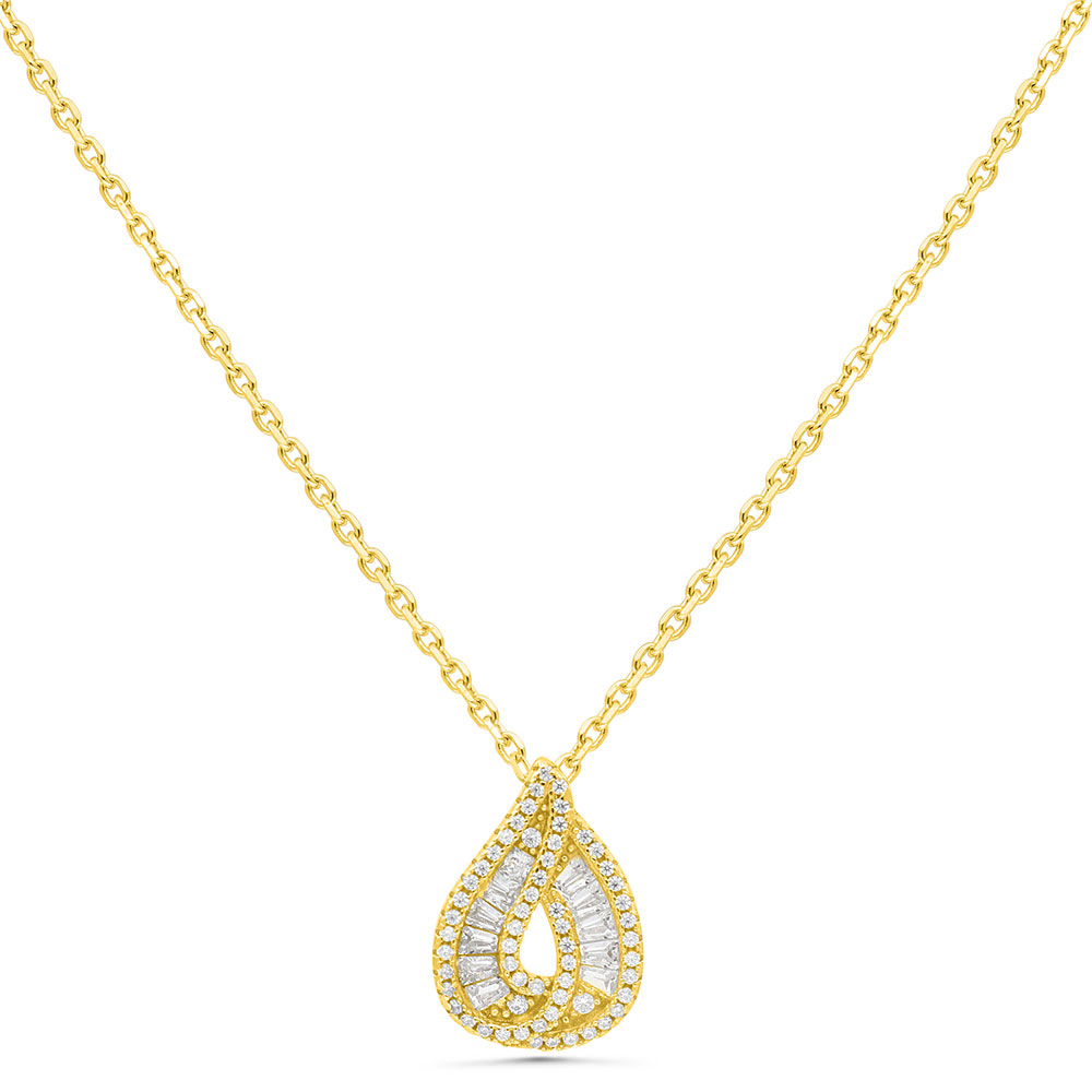 Sterling Silver 925 Necklace Gold Plated Embedded With White Zircon