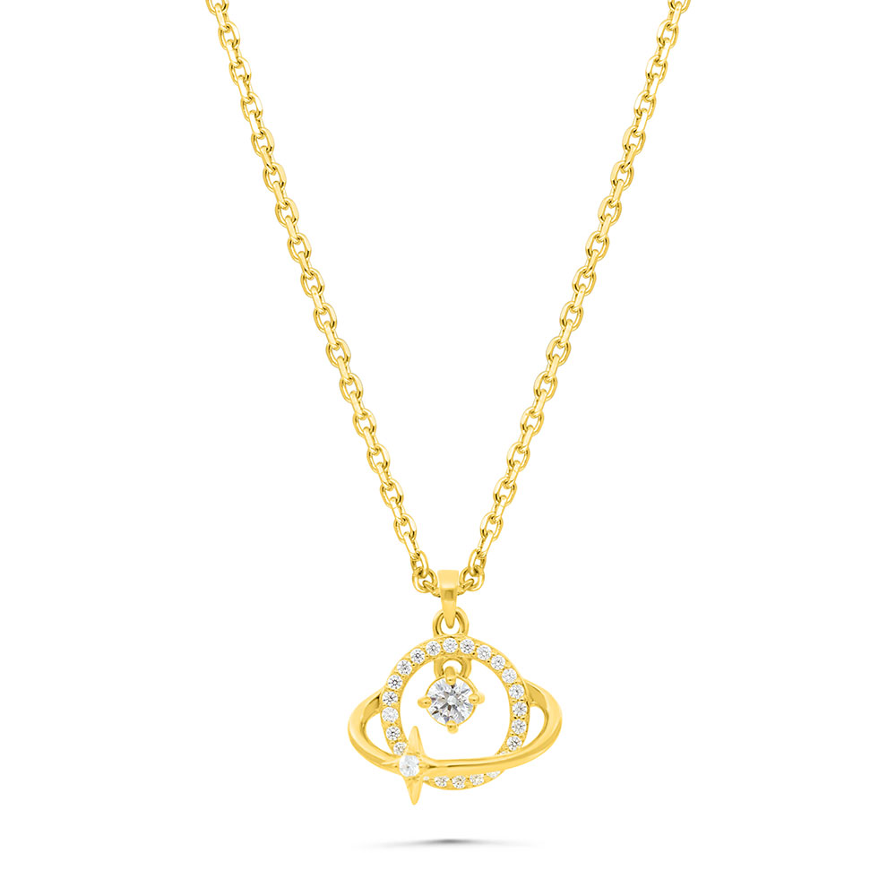 Sterling Silver 925 Necklace Gold Plated Embedded With White Zircon