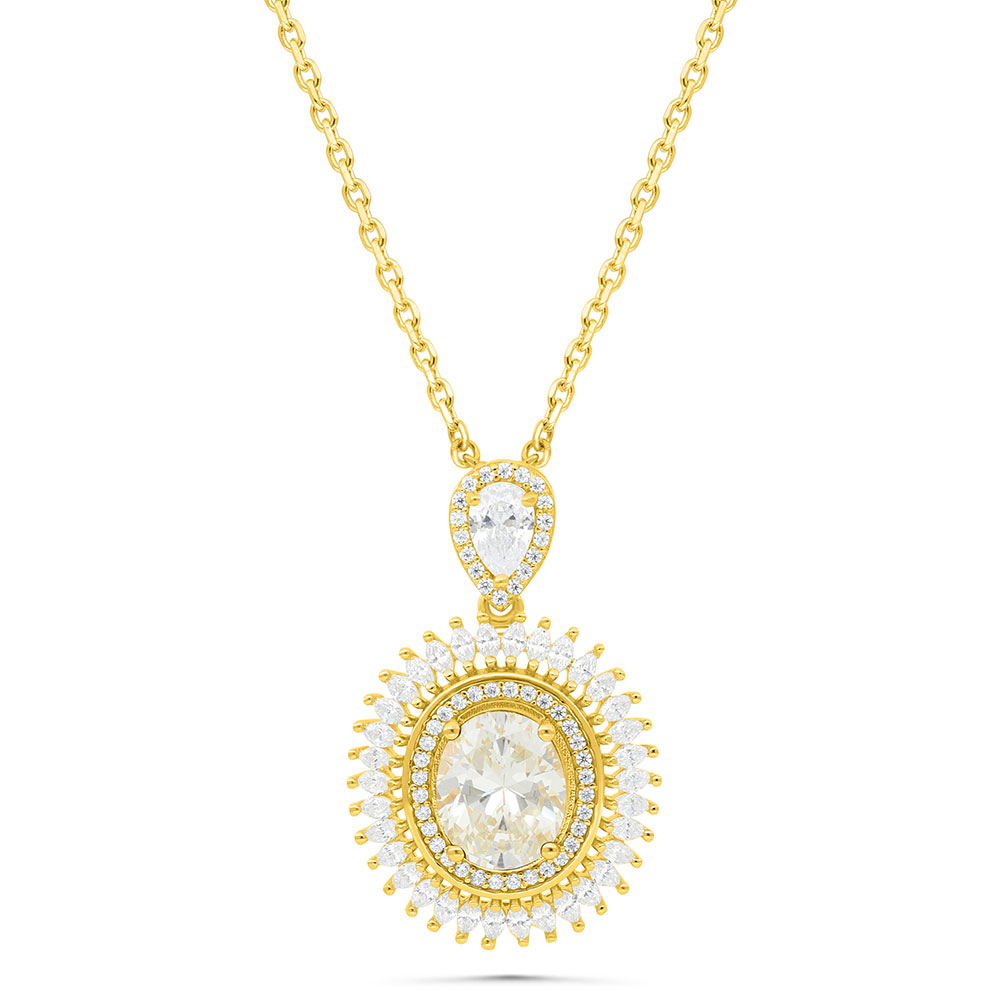 Sterling Silver 925 Necklace Gold Plated Embedded With Yellow Zircon And White Zircon