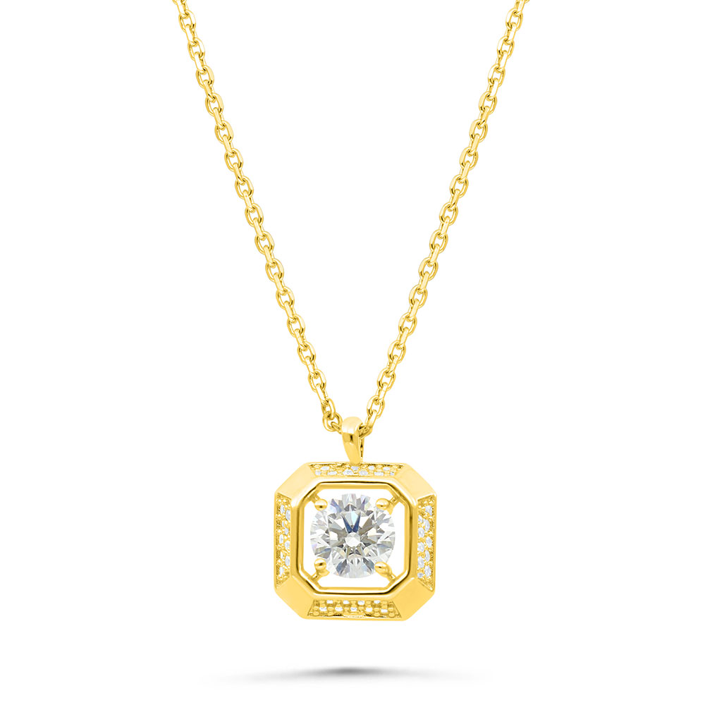 Sterling Silver 925 Necklace Gold Plated Embedded With White Zircon