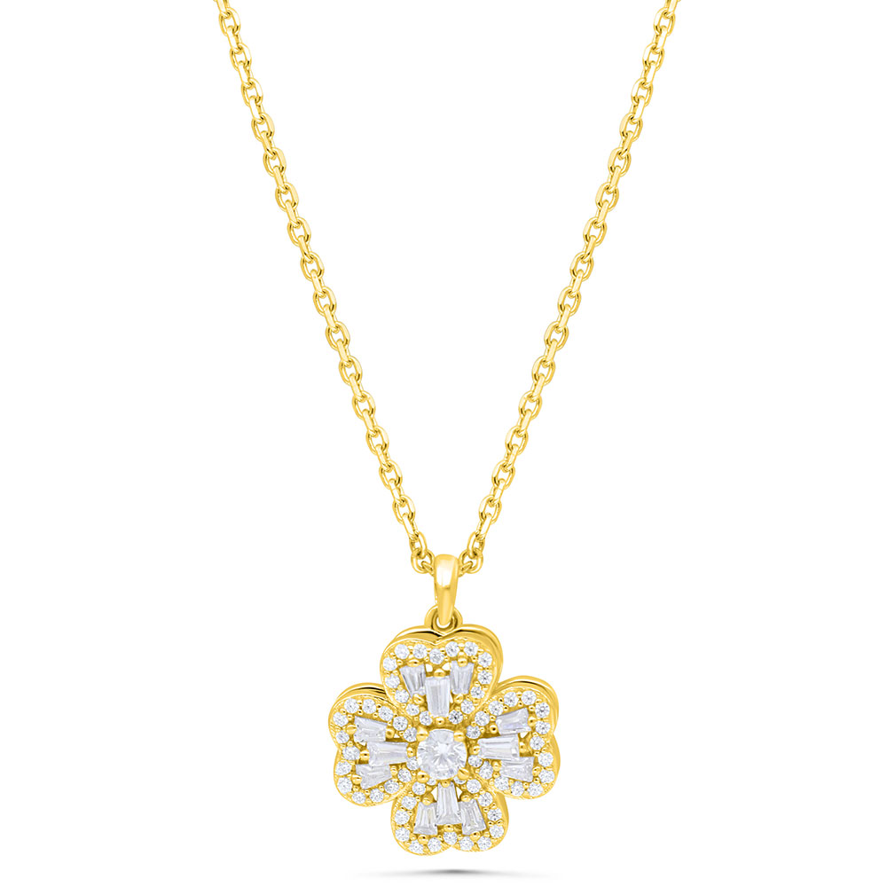 Sterling Silver 925 Necklace Gold Plated Embedded With White Zircon