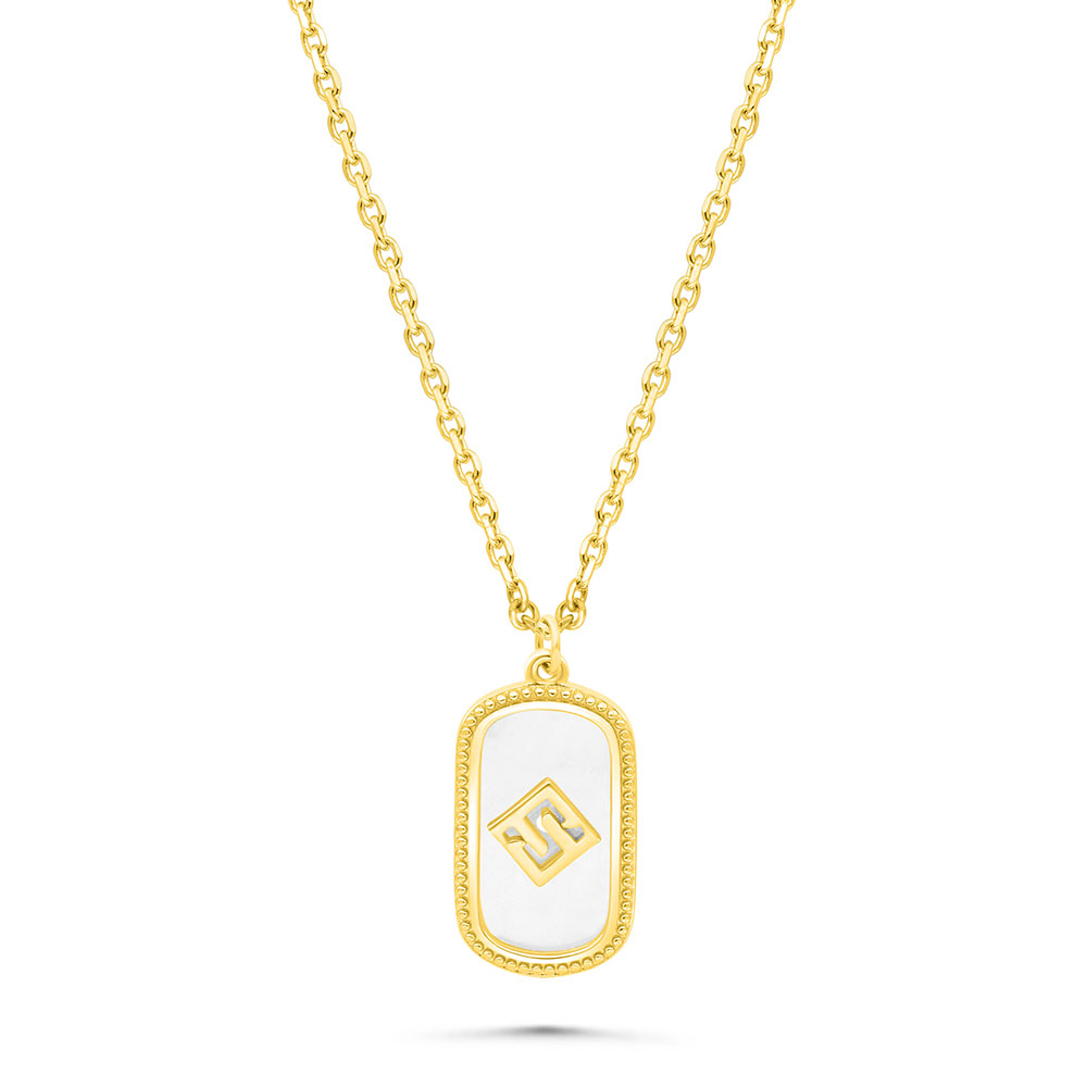 Sterling Silver 925 Necklace Golden Plated Embedded With White Shell LOGO