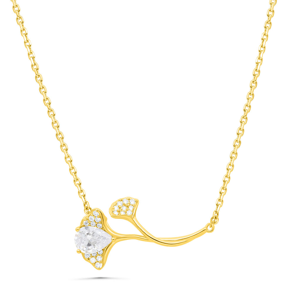 Sterling Silver 925 Necklace Gold Plated Embedded With White Zircon