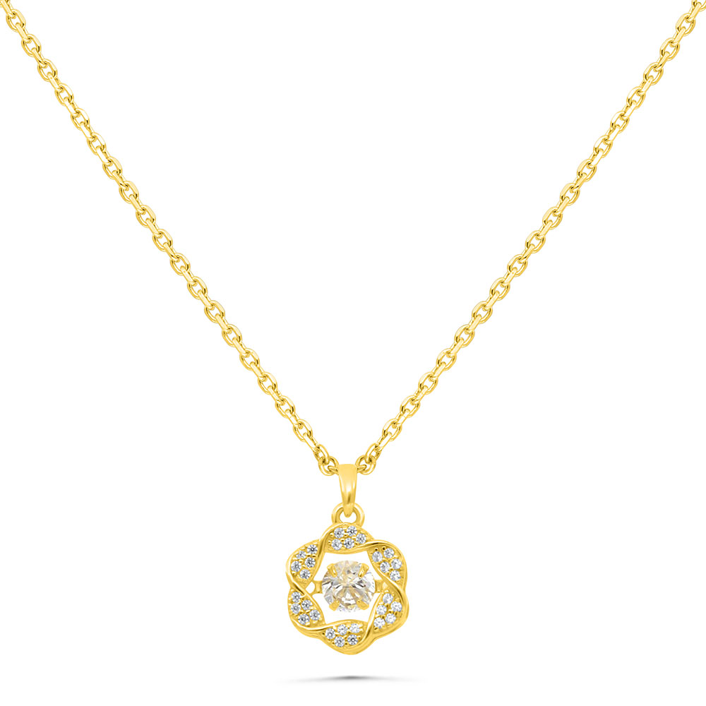 Sterling Silver 925 Necklace Gold Plated Embedded With White Zircon