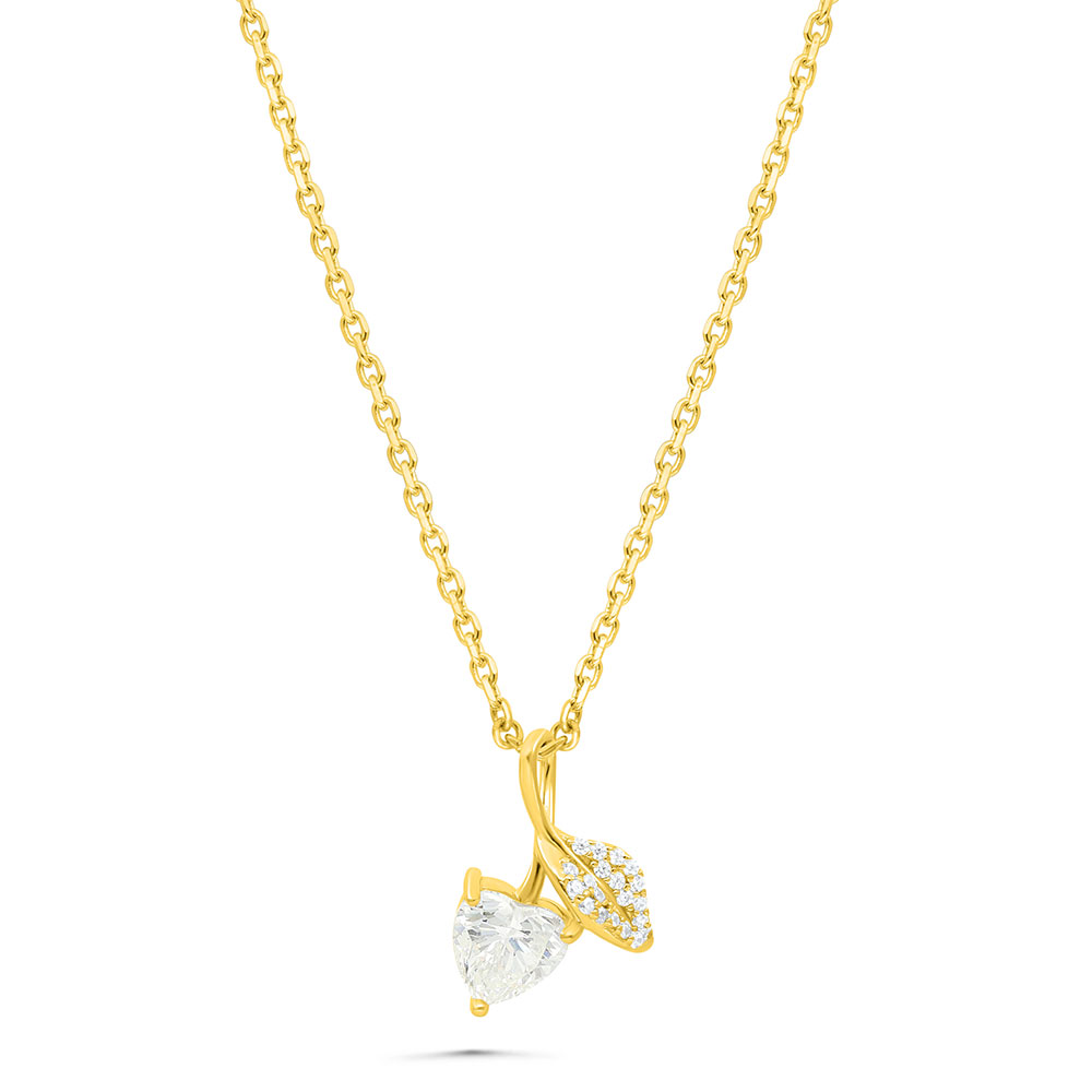 Sterling Silver 925 Necklace Gold Plated Embedded With White Zircon