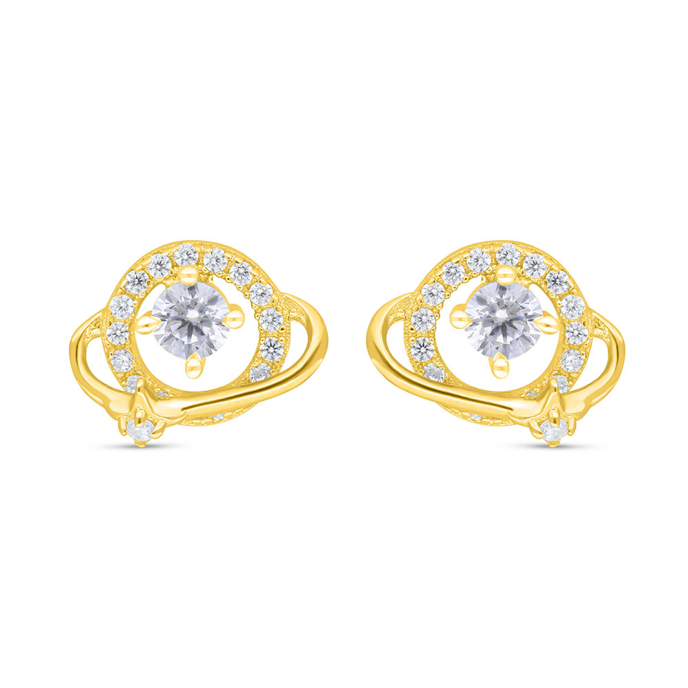 Sterling Silver 925 Earring Gold Plated Embedded With White Zircon