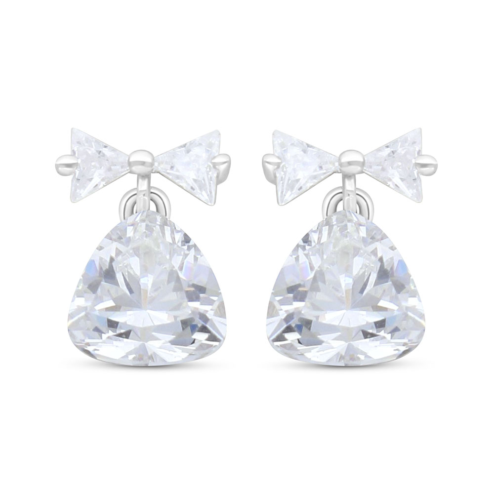 Sterling Silver 925 Earring Rhodium Plated Embedded With White Zircon