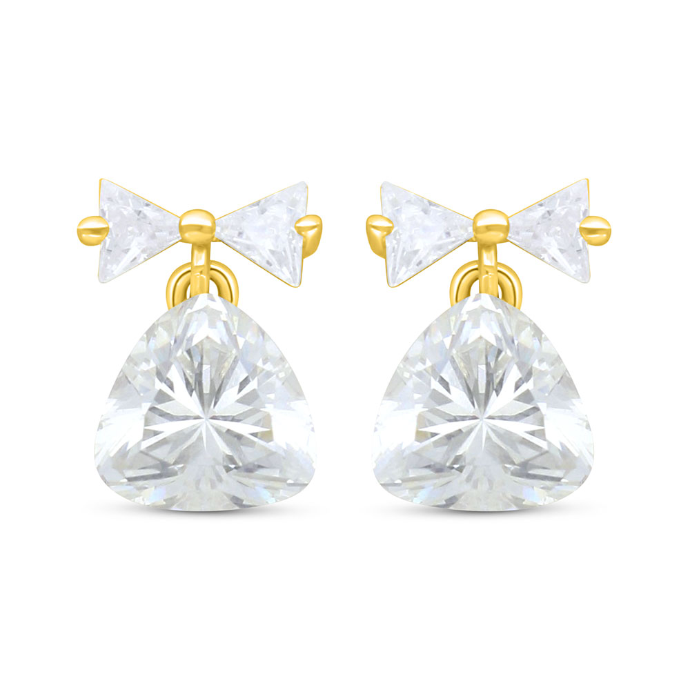 Sterling Silver 925 Earring Gold Plated Embedded With White Zircon