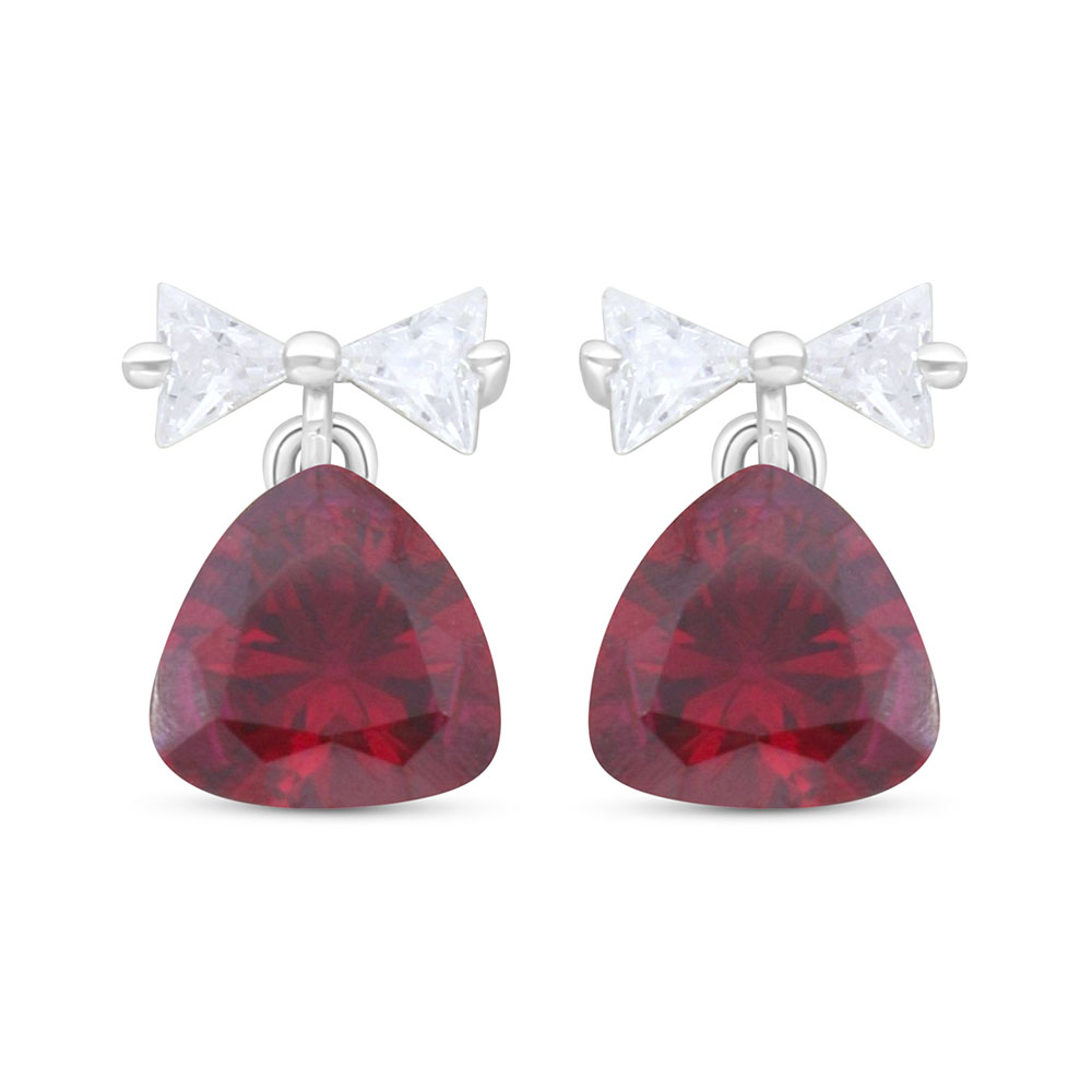 Sterling Silver 925 Earring Rhodium Plated Embedded With Ruby Corundum And White Zircon