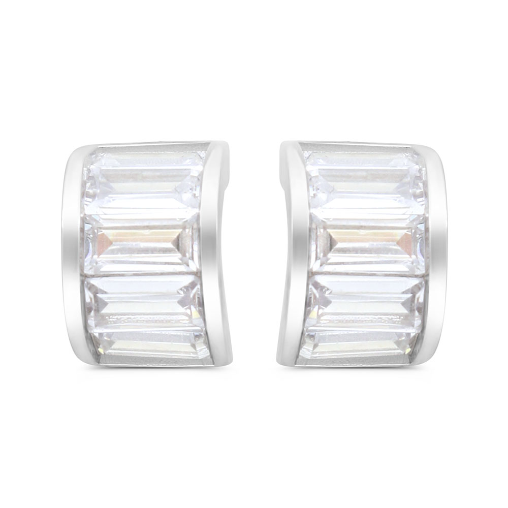 Sterling Silver 925 Earring Rhodium Plated Embedded With White Zircon