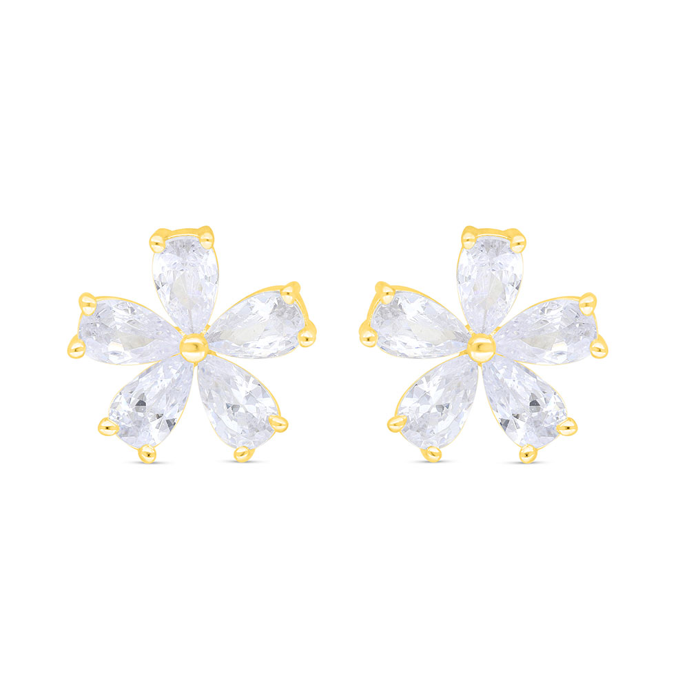 Sterling Silver 925 Earring Gold Plated Embedded With White Zircon