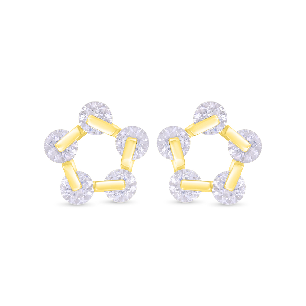 Sterling Silver 925 Earring Gold Plated Embedded With White Zircon