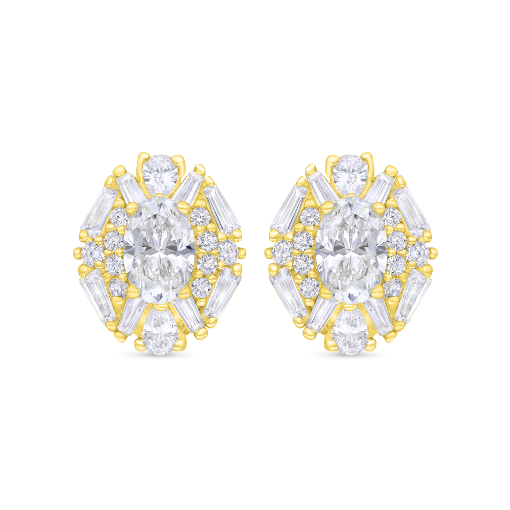 Sterling Silver 925 Earring Gold Plated Embedded With White Zircon