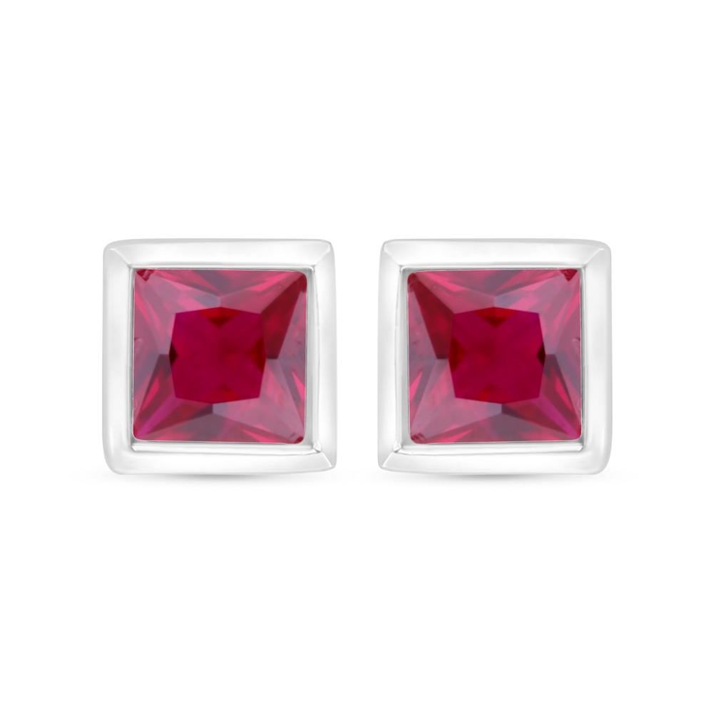 Sterling Silver 925 Earring Rhodium Plated Embedded With Ruby Corundum 