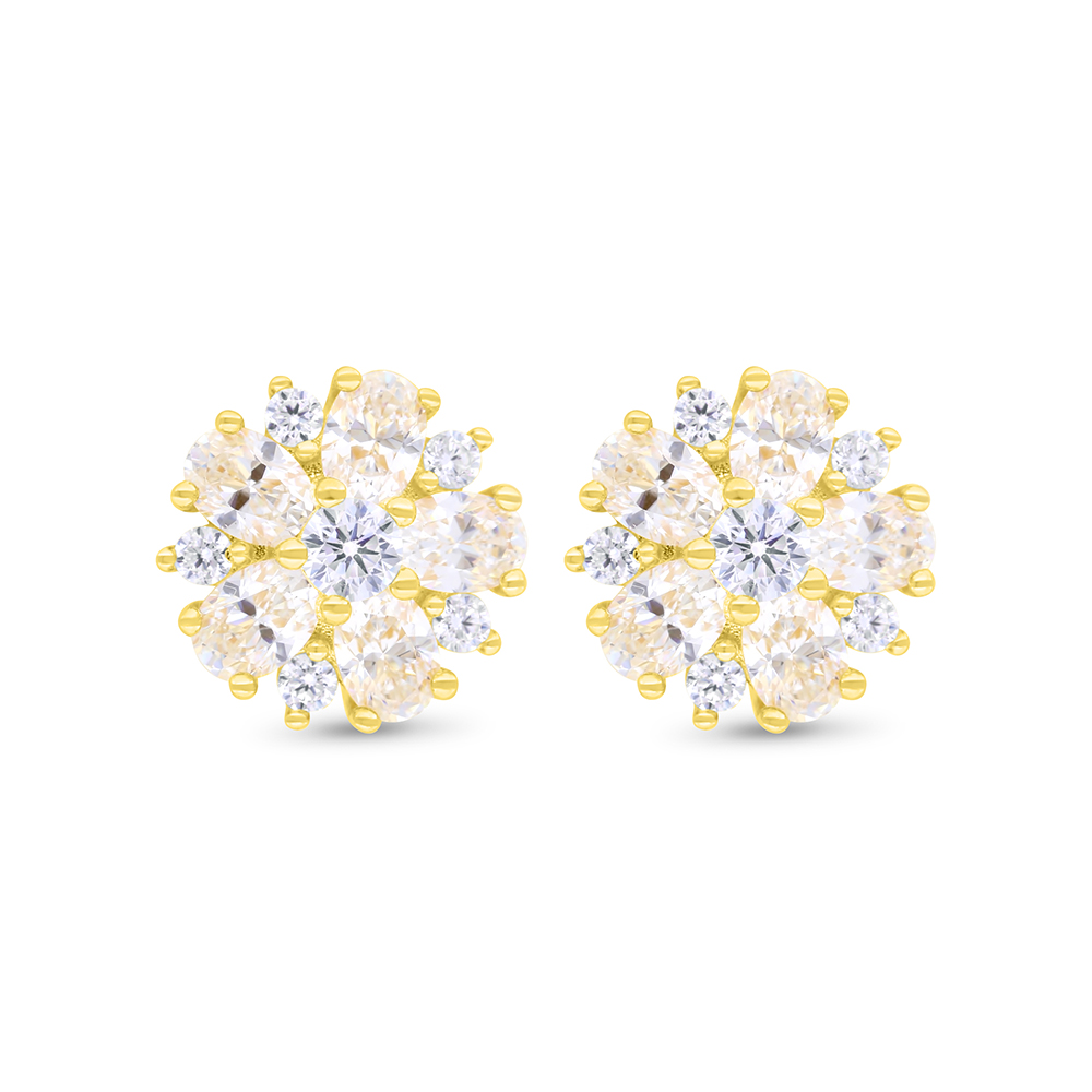 Sterling Silver 925 Earring Gold Plated Embedded With White Zircon