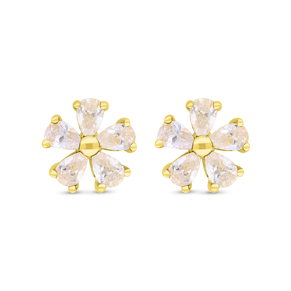 Sterling Silver 925 Earring Gold Plated Embedded With White Zircon