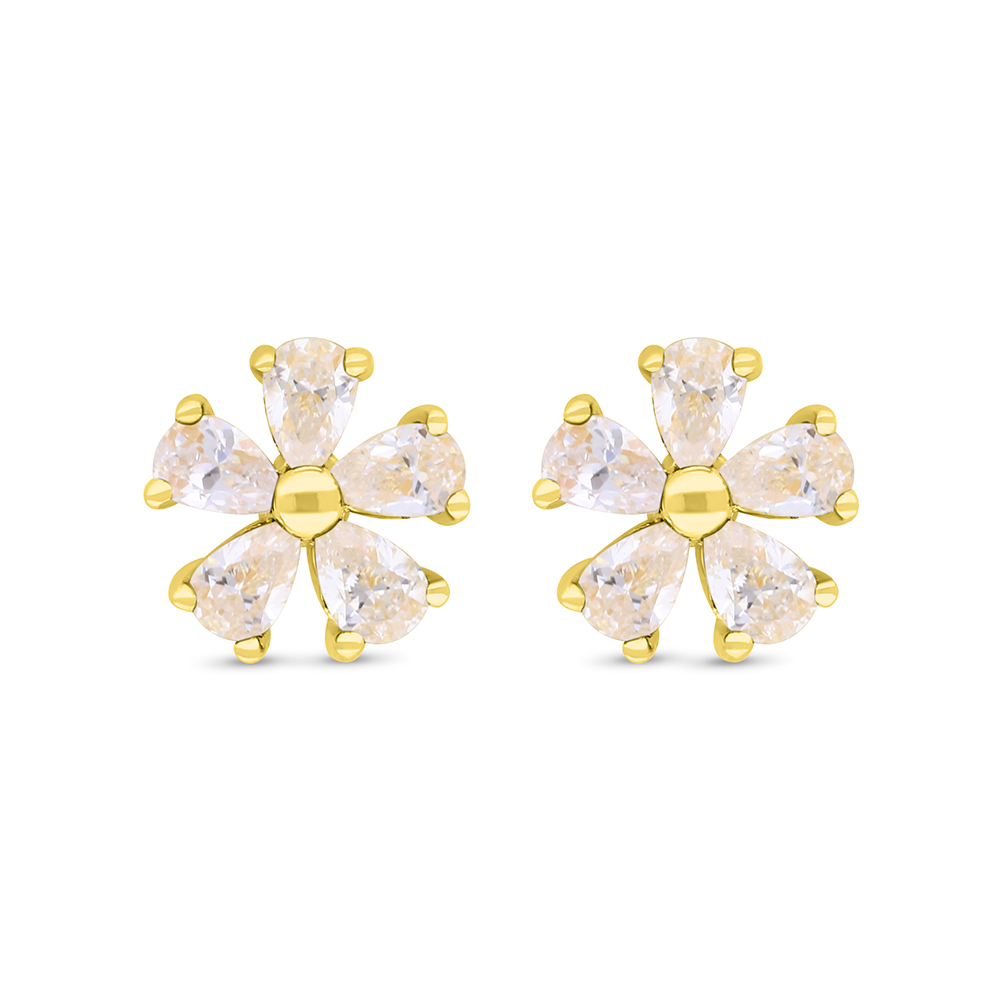 Sterling Silver 925 Earring Gold Plated Embedded With White Zircon