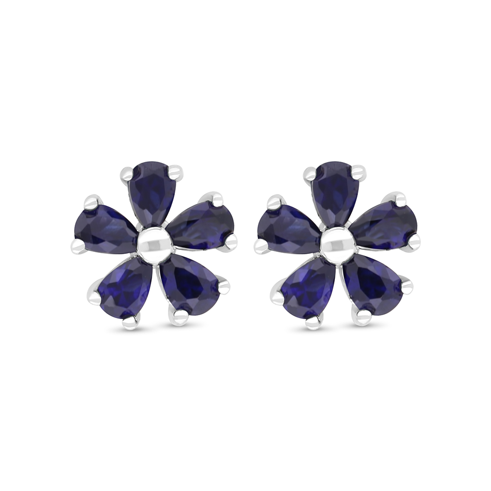 Sterling Silver 925 Earring Rhodium Plated Embedded With Sapphire Corundum 