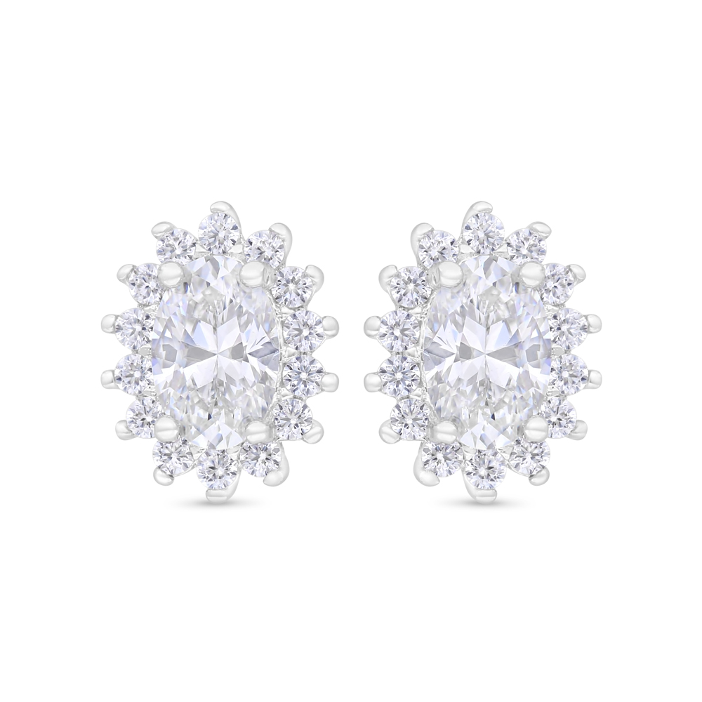 Sterling Silver 925 Earring Rhodium Plated Embedded With White Zircon