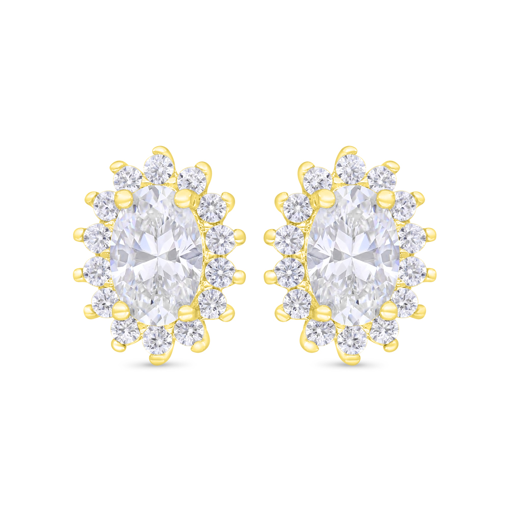 Sterling Silver 925 Earring Gold Plated Embedded With White Zircon