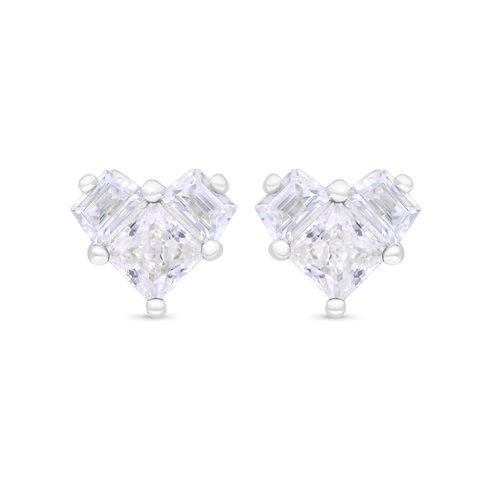 Sterling Silver 925 Earring Rhodium Plated Embedded With White Zircon