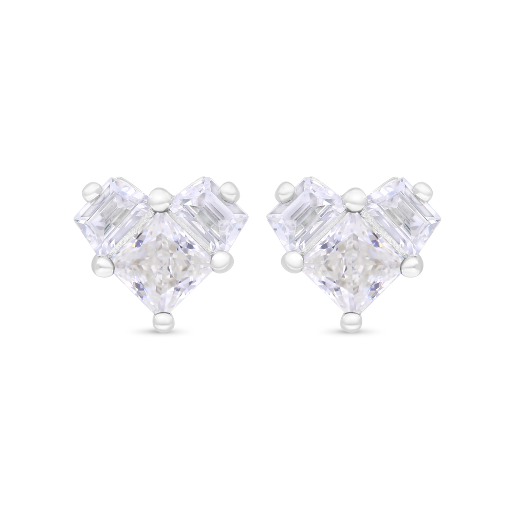 Sterling Silver 925 Earring Rhodium Plated Embedded With Yellow Zircon And White Zircon