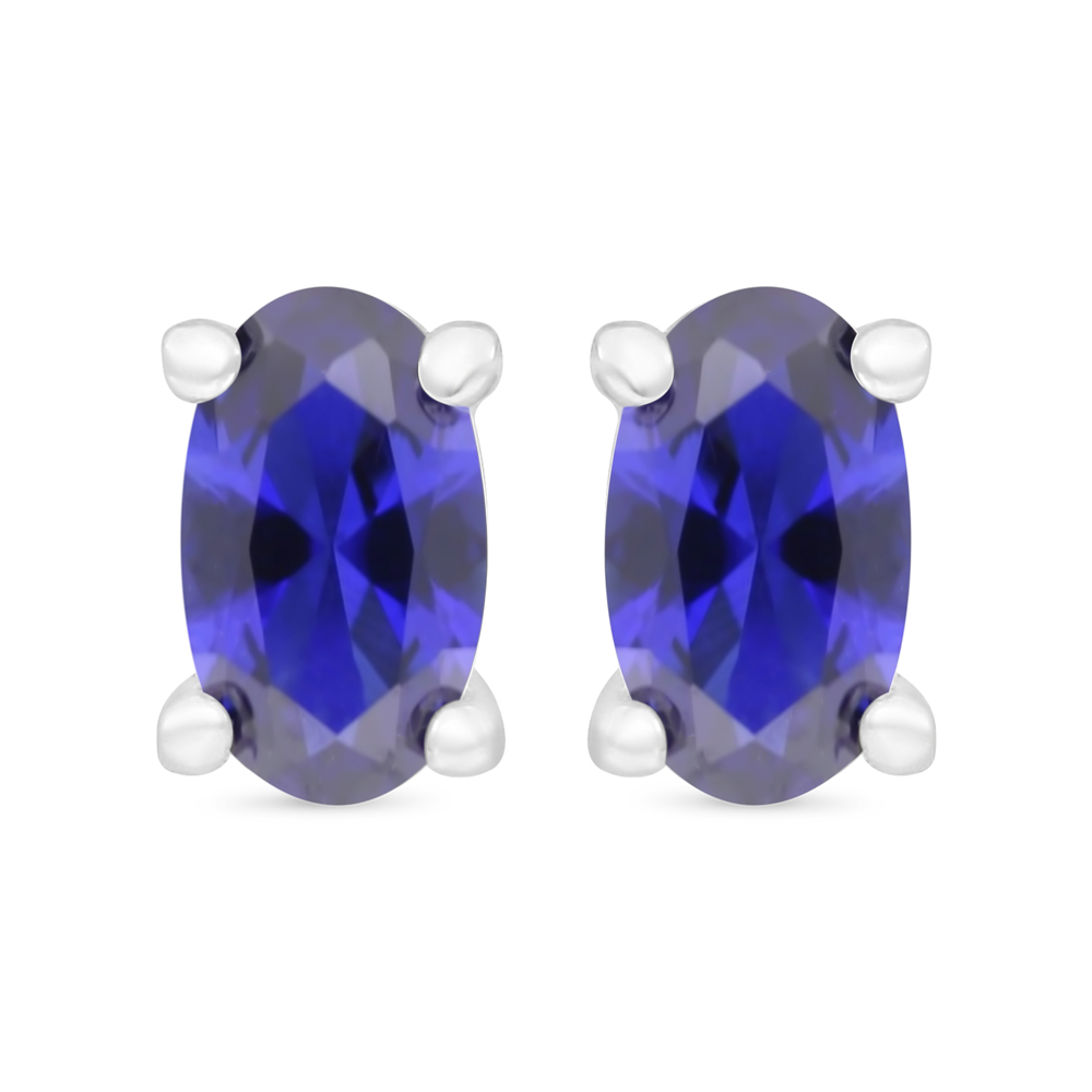 Sterling Silver 925 Earring Rhodium Plated Embedded With Sapphire Corundum 