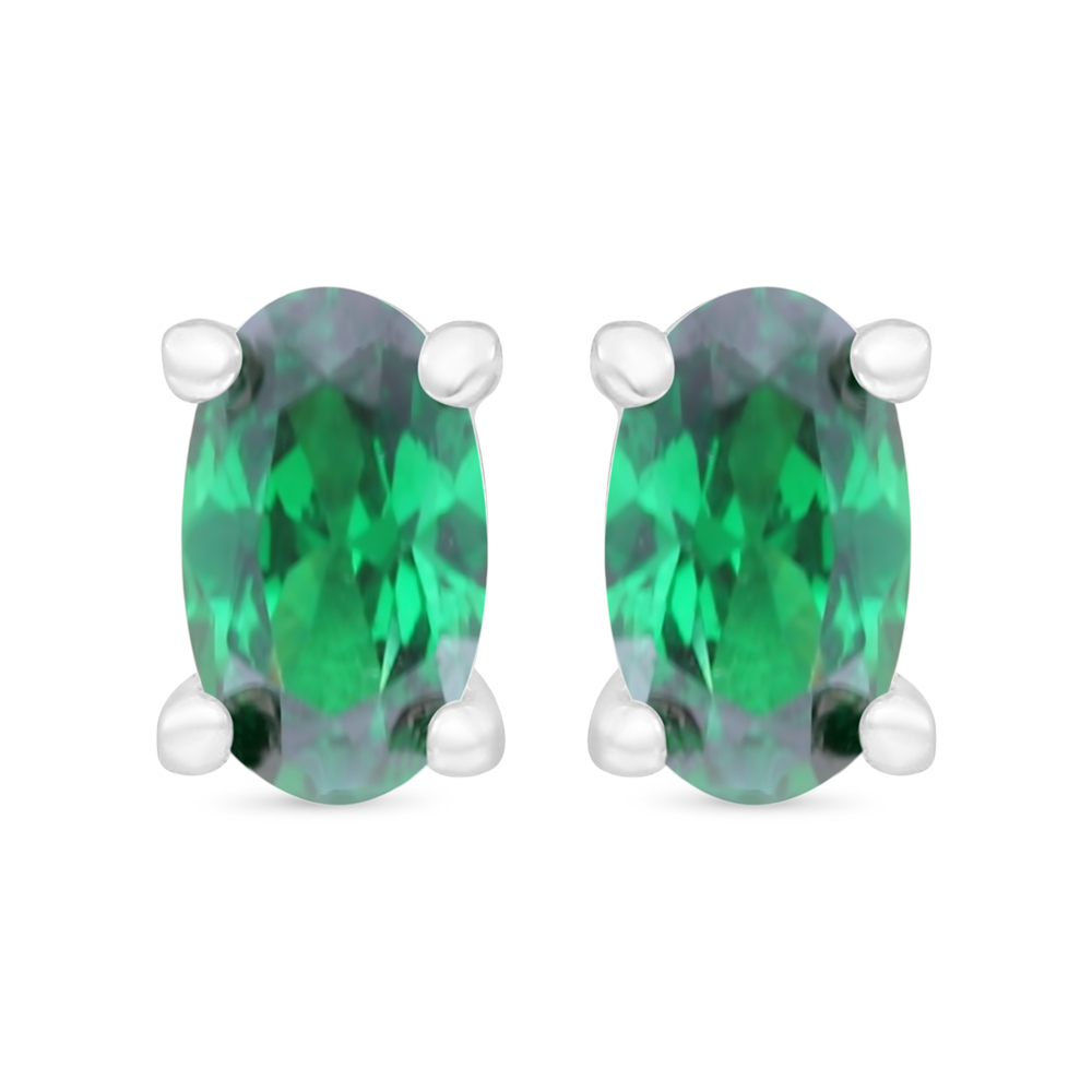 Sterling Silver 925 Earring Rhodium Plated Embedded With Emerald Zircon 