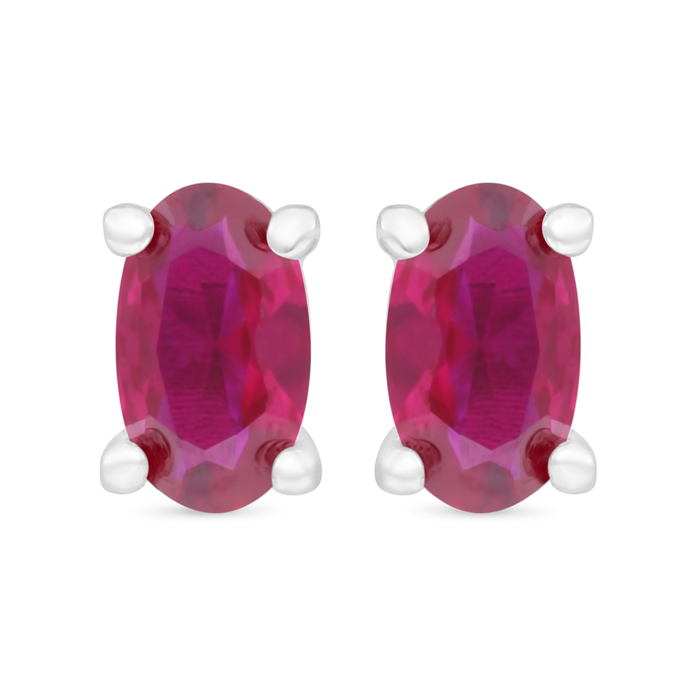 Sterling Silver 925 Earring Rhodium Plated Embedded With Ruby Corundum 