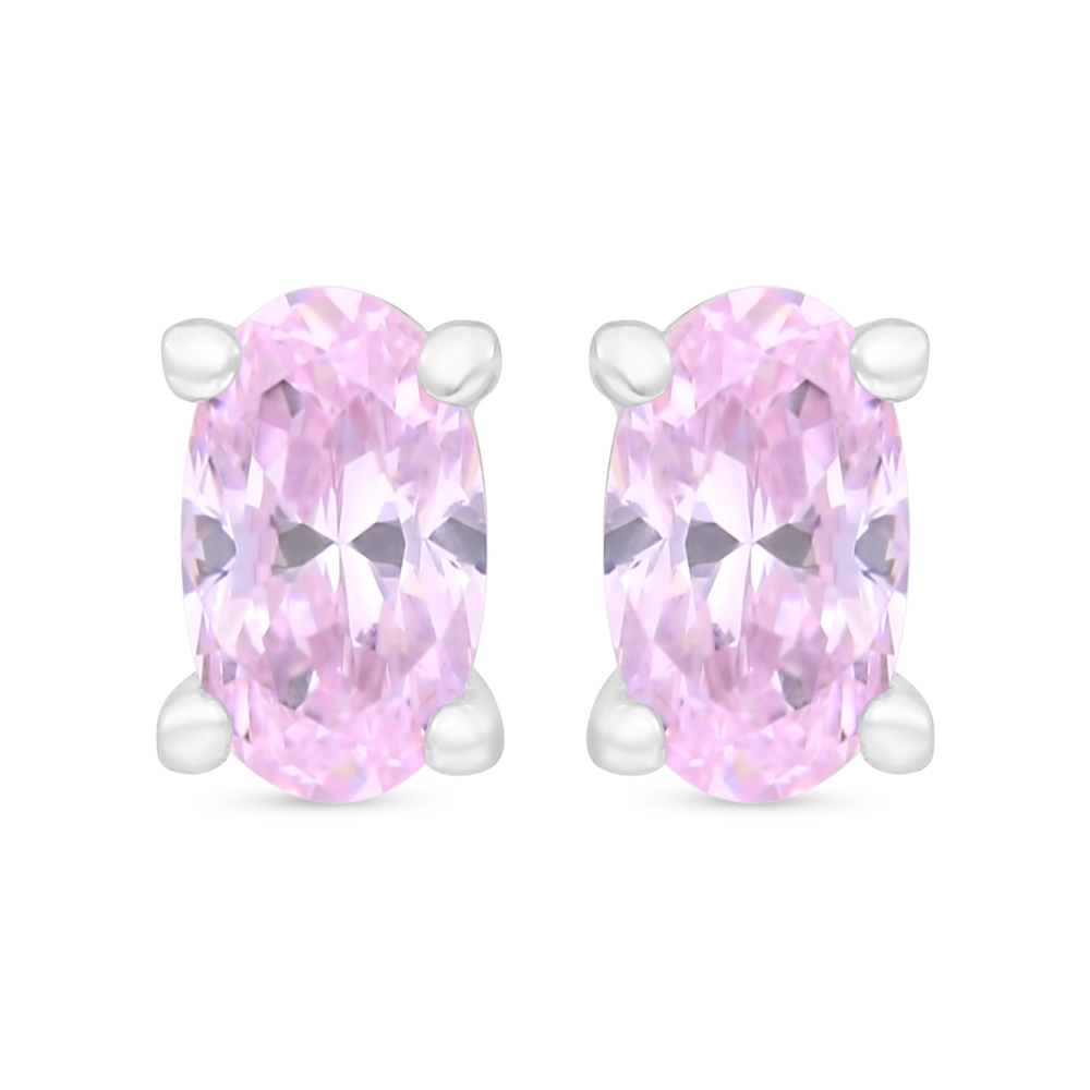 Sterling Silver 925 Earring Rhodium Plated Embedded With Pink Zircon 