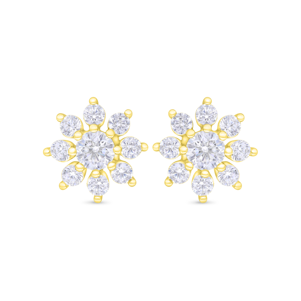 Sterling Silver 925 Earring Gold Plated Embedded With White Zircon