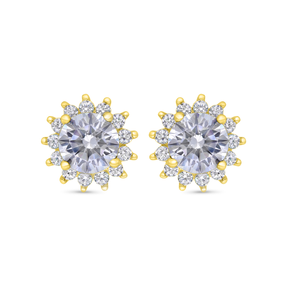 Sterling Silver 925 Earring Gold Plated Embedded With White Zircon