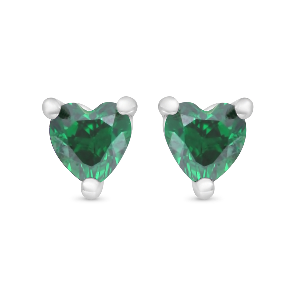 Sterling Silver 925 Earring Rhodium Plated Embedded With Emerald Zircon 