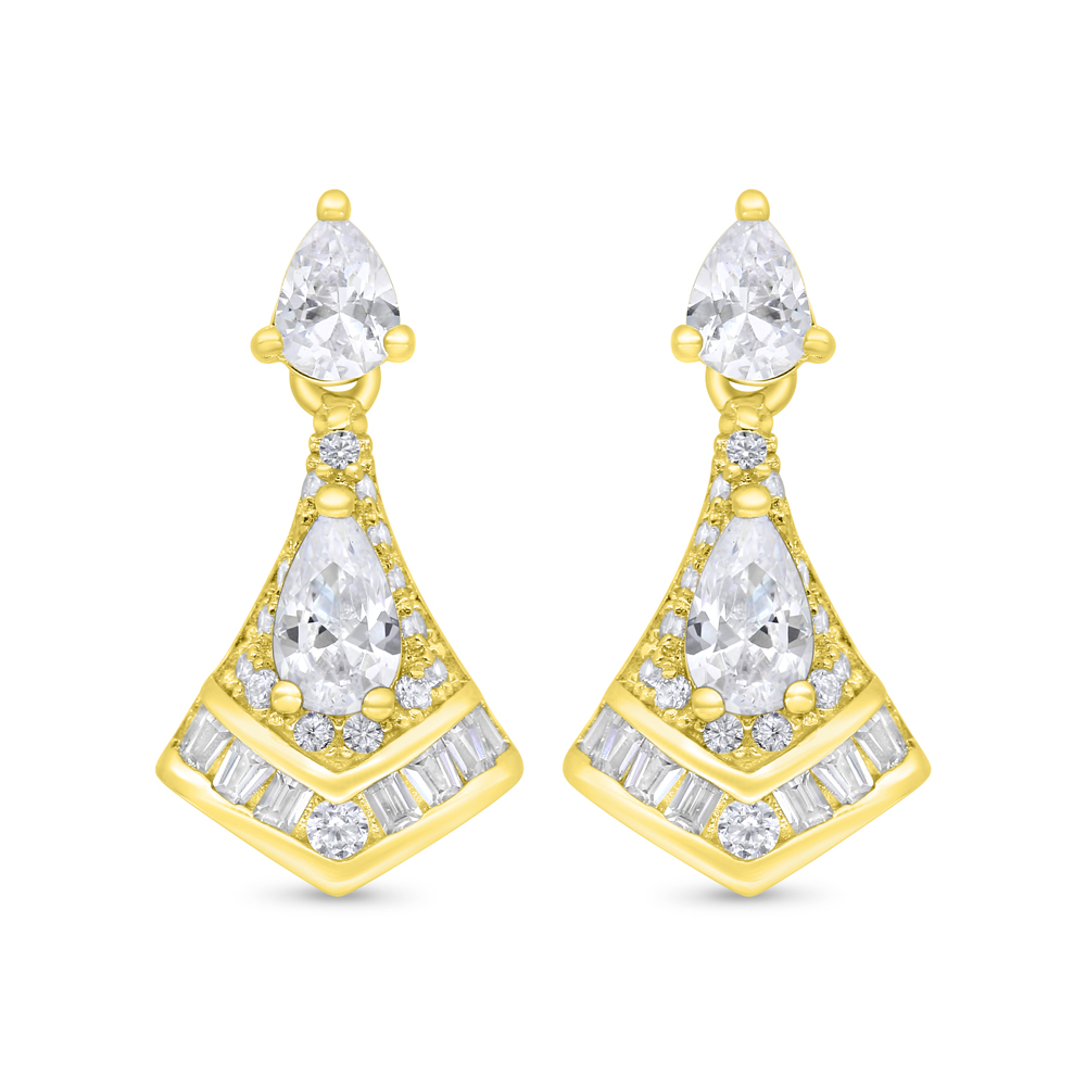 Sterling Silver 925 Earring Gold Plated Embedded With White Zircon