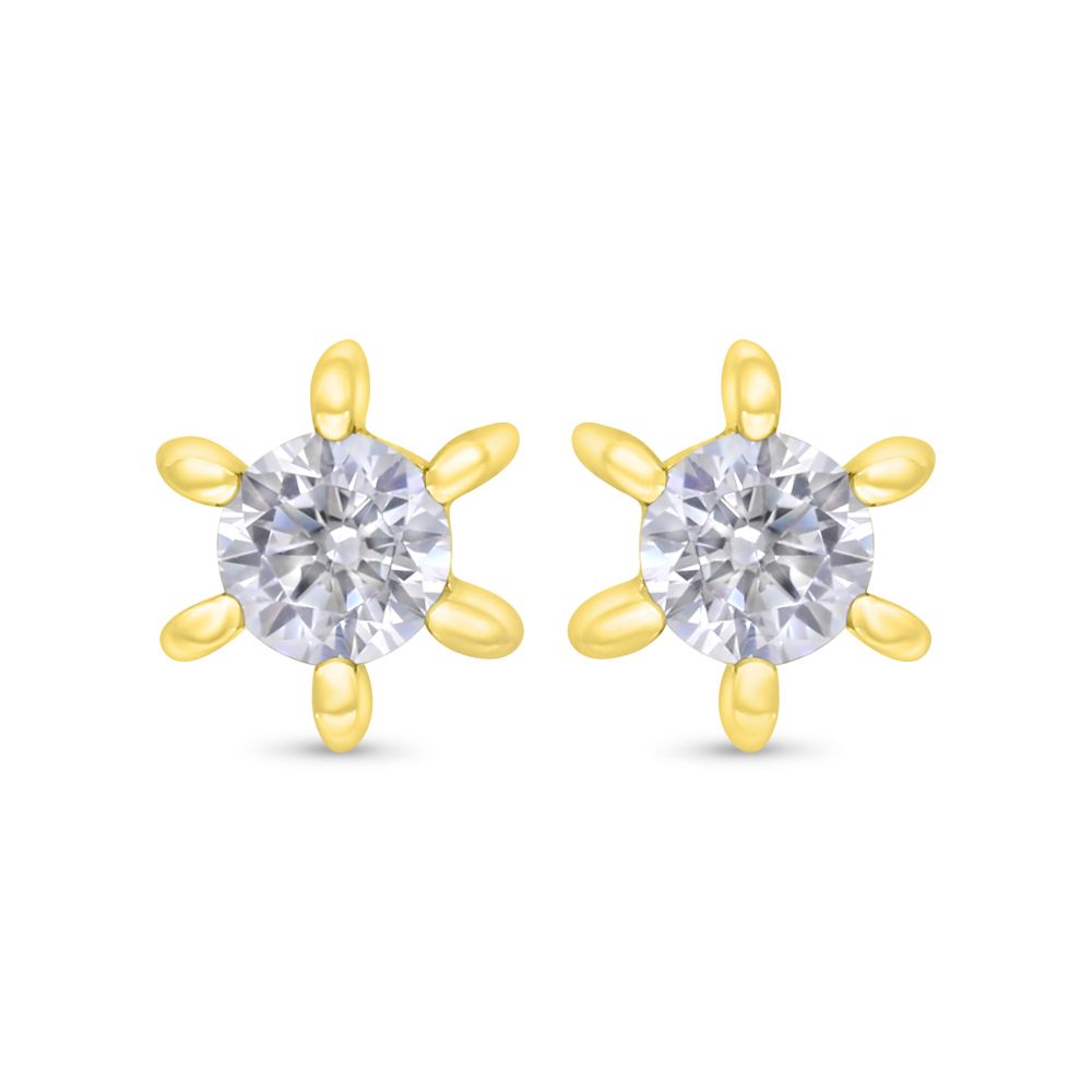 Sterling Silver 925 Earring Gold Plated Embedded With White Zircon