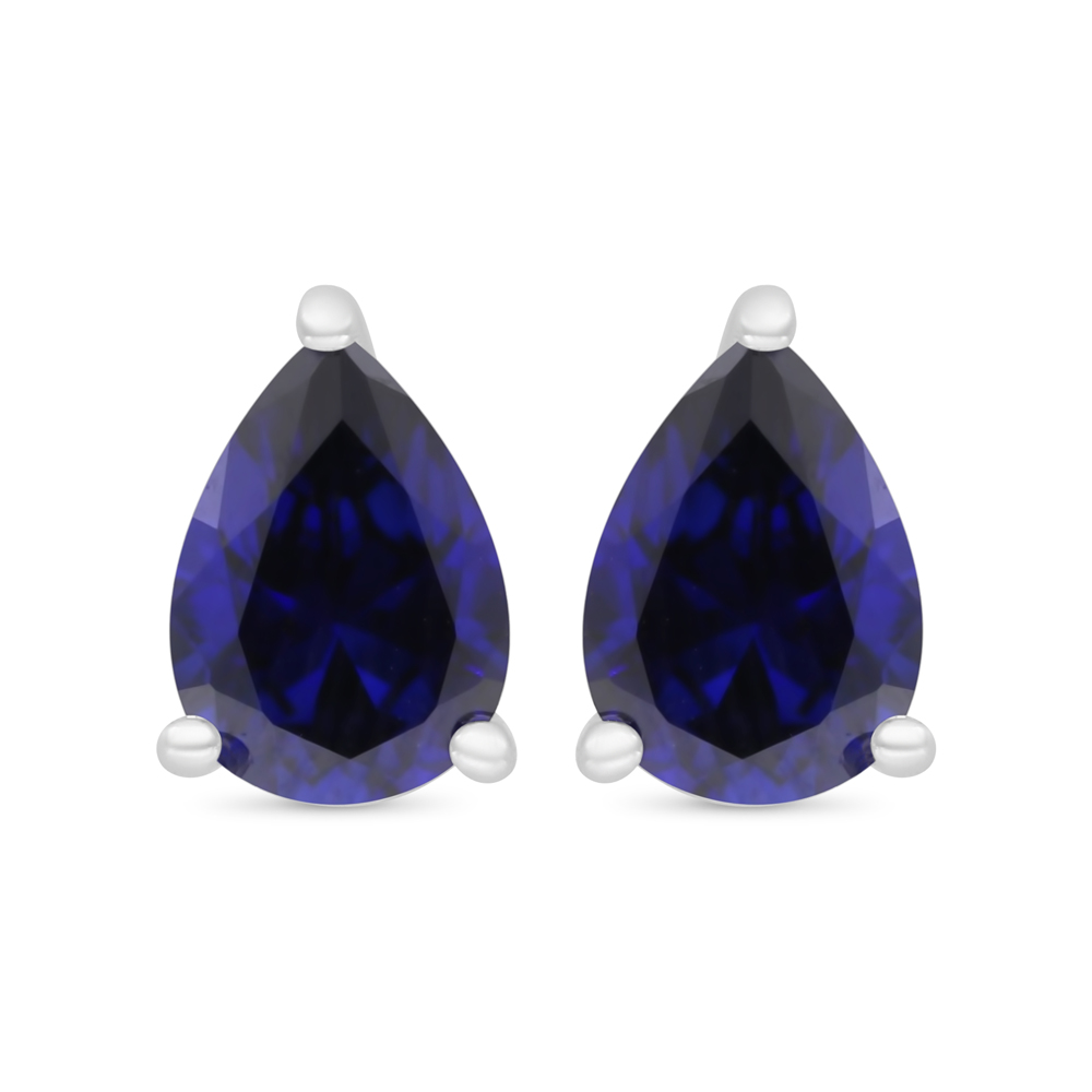 Sterling Silver 925 Earring Rhodium Plated Embedded With Sapphire Corundum 