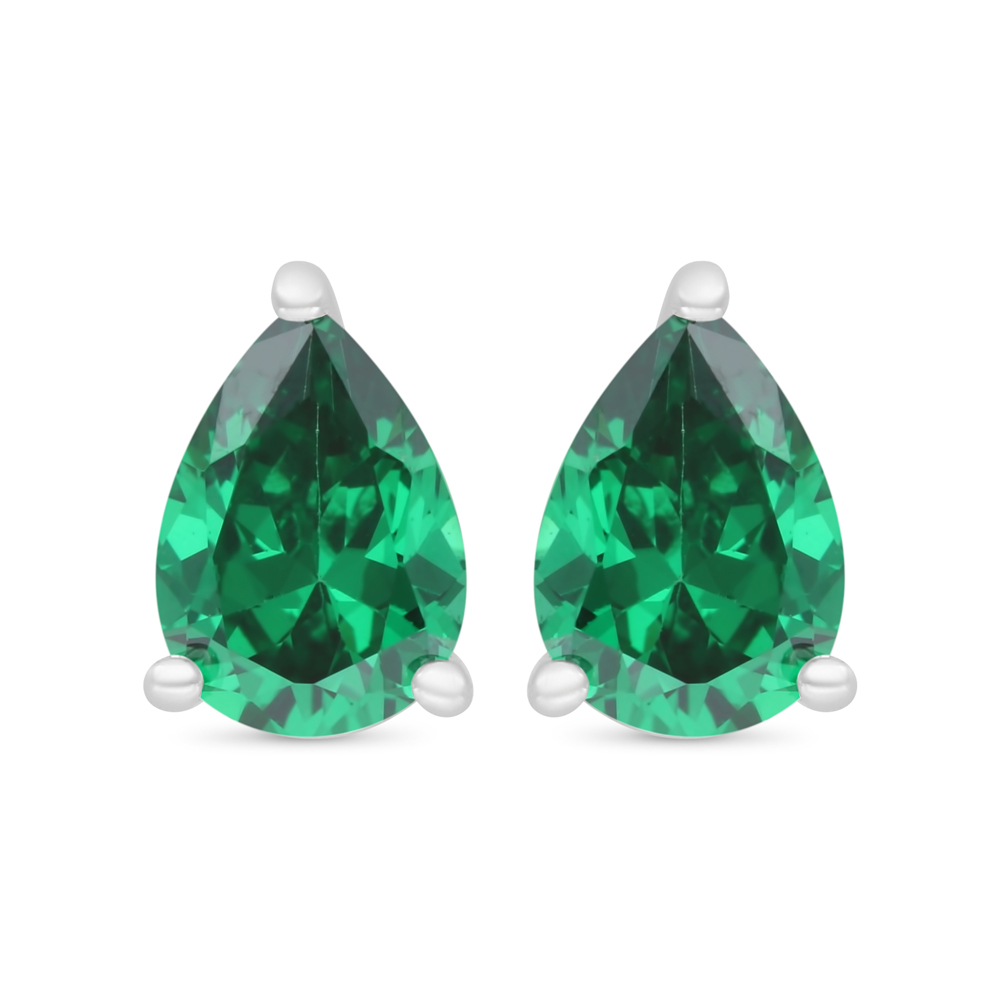 Sterling Silver 925 Earring Rhodium Plated Embedded With Emerald Zircon 