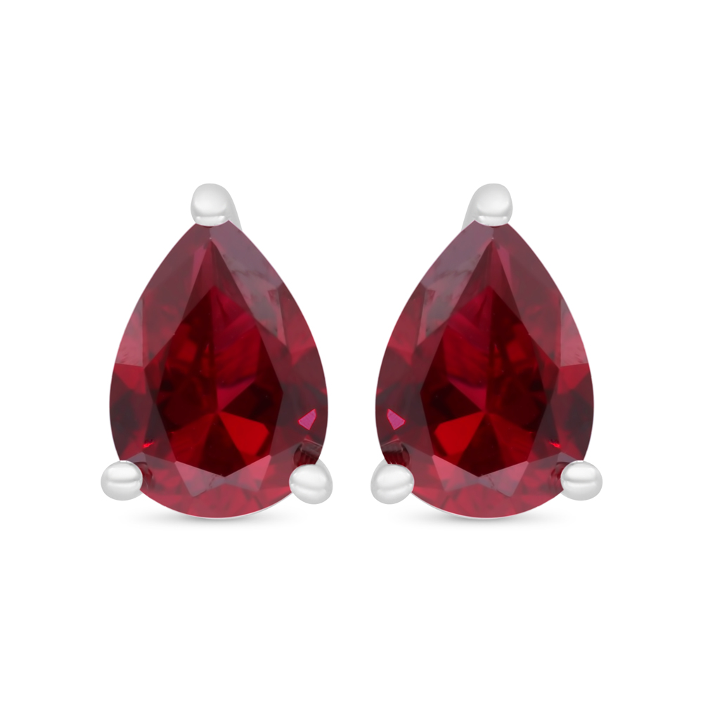 Sterling Silver 925 Earring Rhodium Plated Embedded With Ruby Corundum 