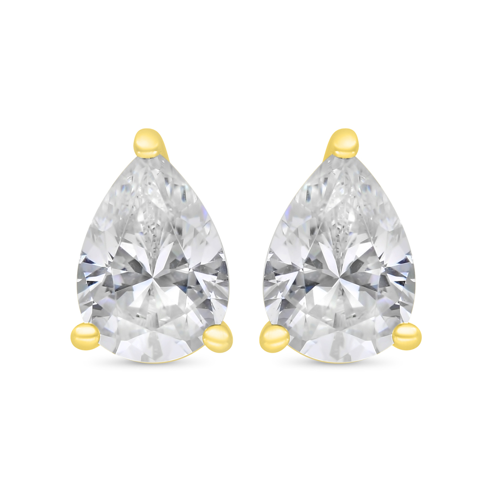 Sterling Silver 925 Earring Gold Plated Embedded With White Zircon