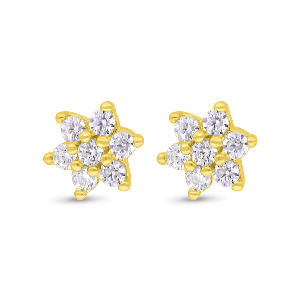 Sterling Silver 925 Earring Gold Plated Embedded With White Zircon